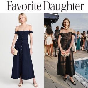 Favorite Daughter The Lovesick Off the Shoulder Cotton Blend Dress Navy NWT 278$